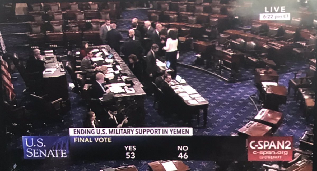 مجلس الشيوخ يصوت لصالح مشروع قانون ينهي الدعم العسكري الأمريكي للتحالف في اليمن