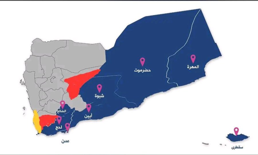خارطة السيطرة في المناطق اليمنية المختلفة