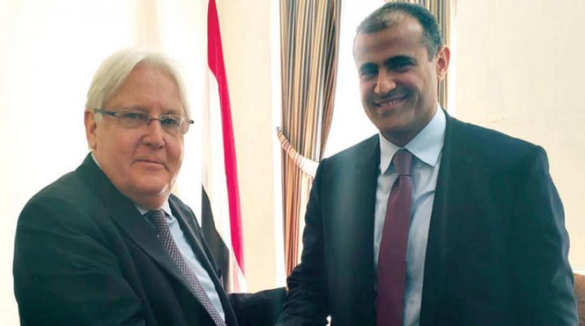 وزير الخارجية يبلغ المبعوث الأممي مارتن غريفيث شرط اليمن الوحيد لعودة التفاوض مع الحوثيين