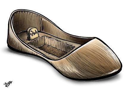كاريكاتير ساخر .. الحوثي في قبر داخل حذاء !؟