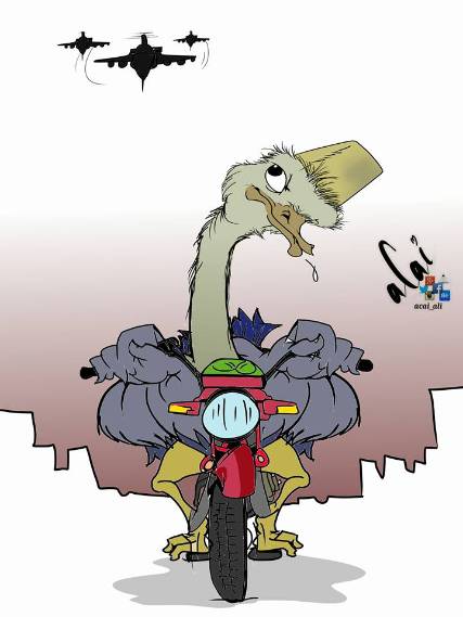 كاريكاتير ساخر من محمد علي الحوثي على متن دراجة نارية !!