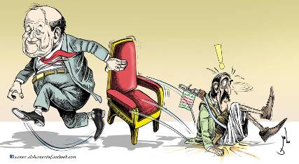 كاريكاتير ساخر.. هادي يسحب الكرسي من تحت الحوثي!